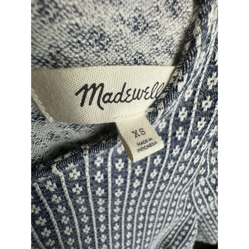 Madewell Floral Jacquard Puff Sleeve Blouse Blue Women's Size XS Textured Boho - Picture 6 of 6